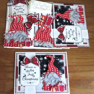 Kit bricolage nain de Noël rouge, cartes de Noël, joyeux Noël, cartes de vœux, kit de cartes faites main, joyeux Noël houx, jolies cartes de Noël
