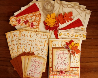 Hand Stamped Pumpkin Kisses 4.25 x 5.5 Any occasion Fall Card Kit- 4 cards with envelopes.
