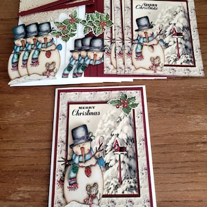 Kit de cartes bricolage bonhomme de neige et nichoir, cartes de Noël, joyeux Noël, cartes de vœux, kit de cartes faites main, jolies cartes de Noël, cartes 3D