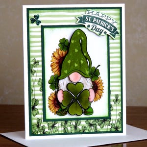 DIY St. Patrick's Day Gnome 4 Card Kit, 3D Cards, Shamrocks and Sunflowers, Happy St. Patrick's Day, Shamrock Gnome, St. Patrick's Day Gnome image 5
