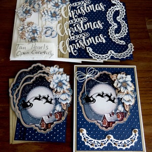 Kit de cartes bricolage, chevalet de Noël, joyeux Noël, kit de cartes 3D, traîneau du père Noël et renne, voeux de Noël, Noël bleu,