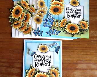 3D DIY Encouragement 4 Card Kit, Ukraine Sunflowers,  Military, Sympathy, Cancer, Hospital, Illness, cancer recovery, Ukraine support