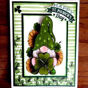 DIY St. Patrick's Day Gnome 4 Card Kit, 3D Cards, Shamrocks and Sunflowers, Happy St. Patrick's Day, Shamrock Gnome, St. Patrick's Day Gnome image 3