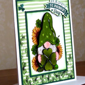 DIY St. Patrick's Day Gnome 4 Card Kit, 3D Cards, Shamrocks and Sunflowers, Happy St. Patrick's Day, Shamrock Gnome, St. Patrick's Day Gnome image 6