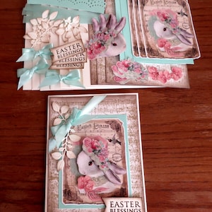 Kit de cartes de bénédiction de Pâques vintage bricolage, kit de cartes de Pâques vintage, voeux de Pâques, cartes de Joyeuses Pâques, cartes faites main, kit lapin de Pâques 3D