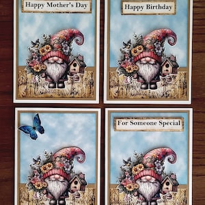 Handmade 3D Any Occasion Gnome Greeting Card, Birdhouse, Flowers, Someone Special, Happy Mothers Day, Birthday, Thinking of You, Get Well