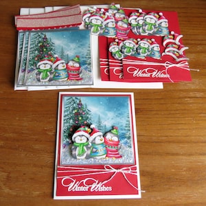 Kit de cartes 3D faites main avec des pingouins faits main, voeux d'hiver, carte pour toutes les occasions, Noël, Hanoucca, voeux de fin d'année, anniversaire d'hiver, je pense à vous