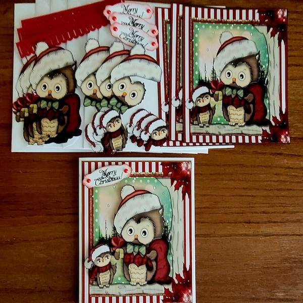 DIY Christmas Owls Card Kit, Easy Do It Yourself Kit, DIY Christmas, Cards for friends, Card Crafting Kit, 3D Cards, Handmade Greeting Cards