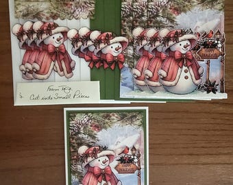 DIY Snow Lady and Cardinal 3D Winter Card Making Kit, Happy Holidays, Christmas, Winter Holidays, Kit for a Gift,