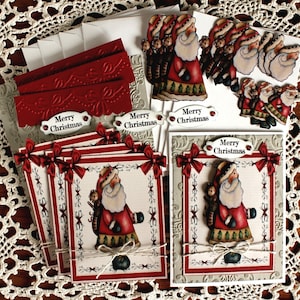 Kit de cartes à faire soi-même - Kit de cartes de père Noël primitif, Kit de cartes de Père Noël de Noël, Kit de cartes de Père Noël, Kit de cartes à faire soi-même, Kit de cartes de Noël vintage