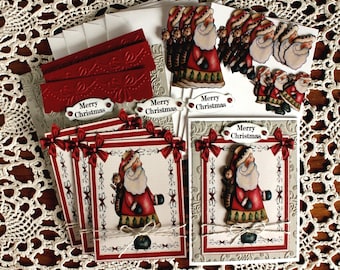 DIY Card Kit-Primitive Santa Card Kit, Christmas Santa Card Kit, Father Christmas Card Kit, Make you own Cards, Vintage Christmas Card Kit