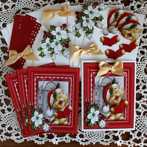 Kit de cartes de Noël 3D fait main pour les amoureux des chats, cadeau pour les artisans, voeux de Noël, vacances, toutes les occasions, chaton chantant, chat chantant