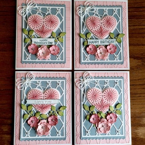 Hand Stitched Heart  Card and Envelope, Hand made Die Cut Card, Valentine Card, Love Card, Birthday Card, Any Occasion Card
