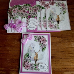Kit de cartes bricolage 3D vintage scène enneigée avec cerf, sentiment de joyeuses fêtes, Noël, 3D, fait main, kit de bricolage 4 cartes,