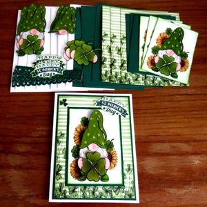 DIY St. Patrick's Day Gnome 4 Card Kit, 3D Cards, Shamrocks and Sunflowers, Happy St. Patrick's Day, Shamrock Gnome, St. Patrick's Day Gnome image 1