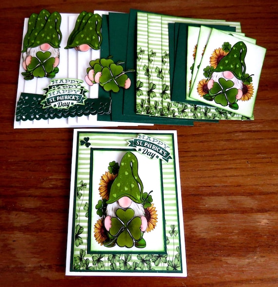 DIY St. Patrick's Day Gnome 4 Card Kit, 3D Cards, Shamrocks and Sunflowers, Happy St. Patrick's Day, Shamrock Gnome, St. Patrick's Day Gnome
