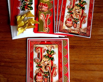 DIY 4 Card Kit, Traditional Holiday Card, Joy Holiday Card, Ornaments Holiday Card, Snowman Card, Traditional Greeting Cards, Hanukkah Cards