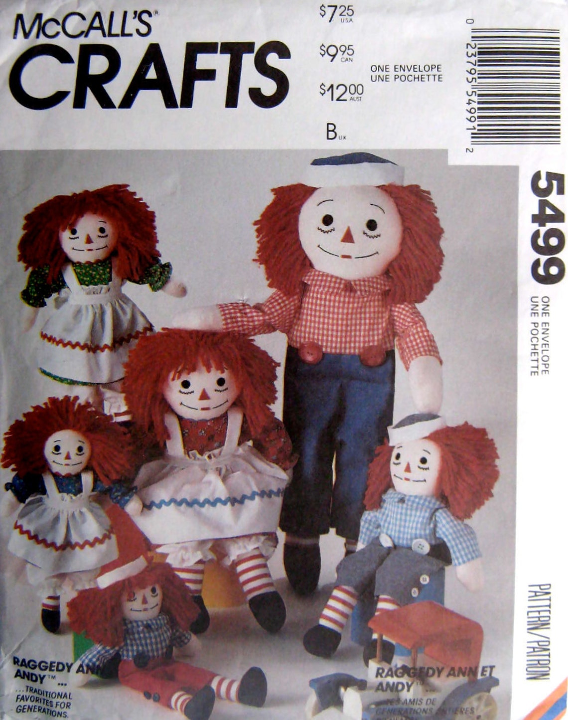 Raggedy Ann & Andy Doll Patterns McCall's 5499 10 15 20 Etsy
