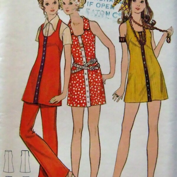 70s Mini Dress, Butterick 5803 Vintage Sewing Pattern, Bust 32 1/2, Size 10