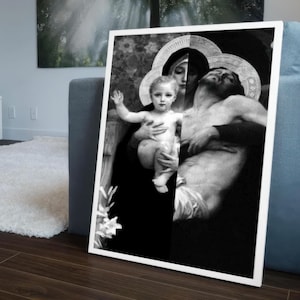 Jesus and Holy Virgin, Digital Holy Virgin Poster,Mary Digital Art,Holy Virgin Cross in Hand, Mary Cross in Hand, Jesus and Holy Virgin Art