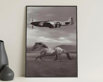 Vintage Horse vs Airplane Art Print (Digital Download)