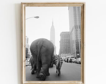 Vintage Circus in New York Print, Black and White Poster (Digital Download)