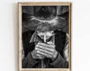Vintage Cowboy Smoking Poster, Aesthetic Western Art (Digital Download)