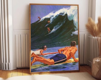 Vintage Surf Poster, Beach House Wall Art (Digital Download)