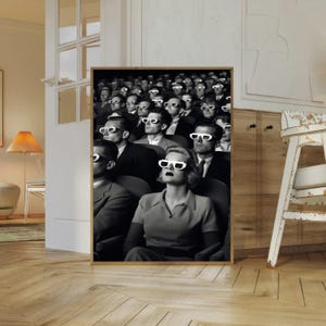 Póster de la primera sala de cine Old Money con gafas, decoración de pared estética en blanco y negro, póster de cine estético de los años 70, blanco y negro de los años 70.