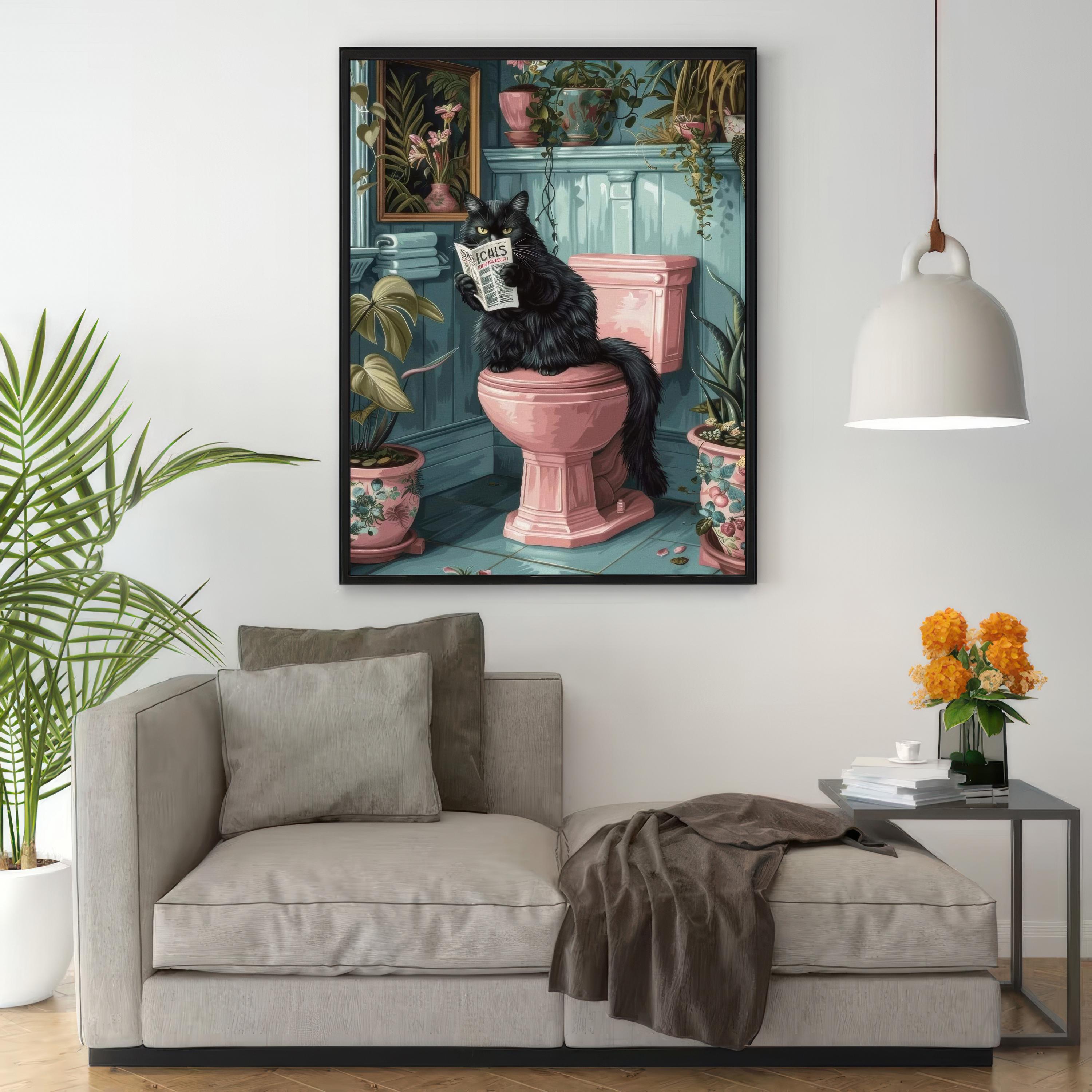 Black Cat Reading Newspaper on Toilet Art Print (digital Download) - Etsy