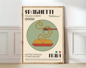 Spaghetti Italian Cuisine Poster, Italy Art Print (Digital Download)