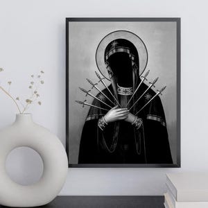 Holy Virgin Black&White Poster, Digital Holy Virgin Poster,Mary Digital Art, Praying Holy Virgin, Digital Gift İdea