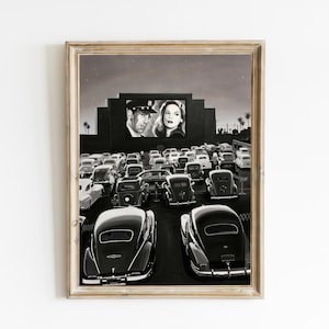 Vintage Drive-in Movie Theater Poster, Drive-in Movie Theater Digital Download Print, Vintage Wall Art, Vintage Old Car Print.