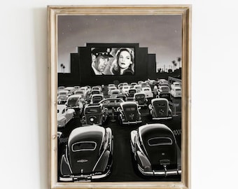 Vintage Drive-in Movie Theater Poster, Classic Car Print (Digital Download)