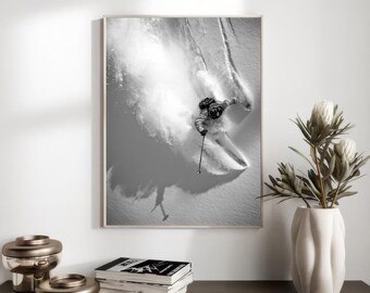 Vintage Skiing Poster, Black and White Wall Art (Digital Download)