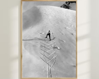 Vintage Ski Poster, Black and White Mountain Print (Digital Download)