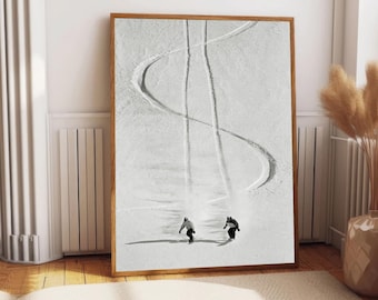 Vintage Snowboard Poster, Black and White Ski Art (Digital Download)