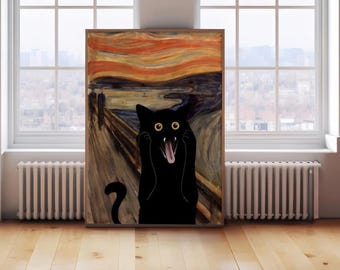Starry Night Screaming Cat Art Print (Digital Download)