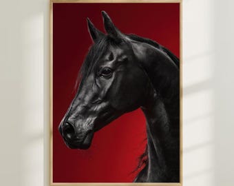 Horse print on a red background for a poster.(Digital Download)
