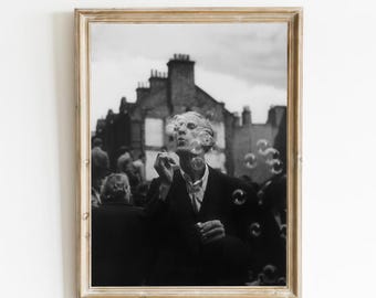 Black and White Street Photography Print, Bubble Blower (Digital Download)