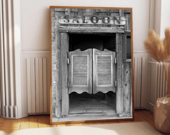 Wild West Saloon Print, Rustic Black and White, Old West Decor (Digital Download)