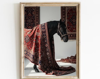Horse print with woven rug on top for poster. (Digital Download)