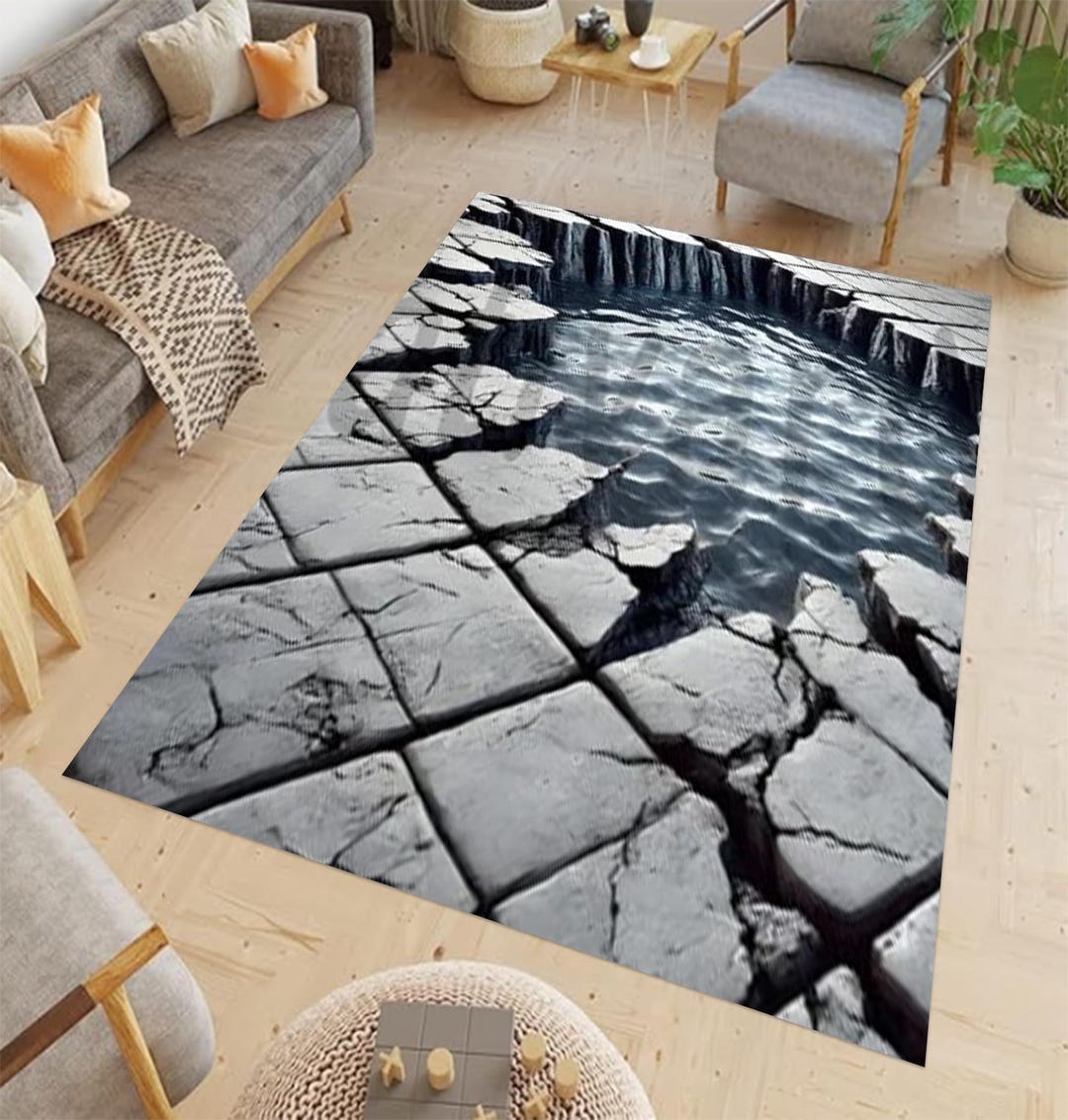 Creak Pattern Rug Optical Illusion Rug, 3D Crack Design, Gamer Room Decor - Etsy