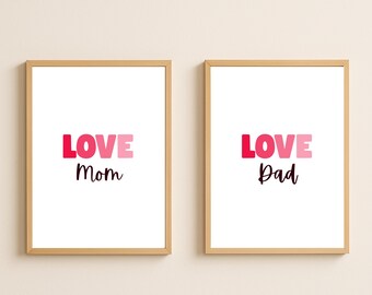 Arte de pared de San Valentín: amor de mamá y amor de papá, póster de habitación, regalo del Día de San Valentín, arte de pared de afirmación positiva para niños (imprimible)