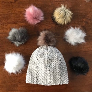 Adult small/teen/child size crochet hat - grey delicate pattern- your choice of Pom Pom - ready to ship