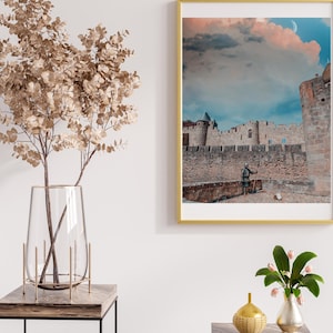 Carcassonn Refrance Knight wall art, Knight and the Castle, Beautiful Fantasy Art, Medieval Art, Scenic Wall Art, Ready to Hang, Home Decor