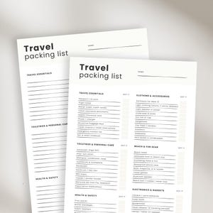 Travel Packing List Template, Editable Vacation Checklist Printable Planner & Organizer for Travel Vacation, Stress Free Romantic Getaway