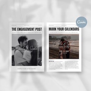 Editable Engagement Newspaper Save the Date Canva Template | Vintage Wedding Announcement Printable | Custom Newspaper Style Invite