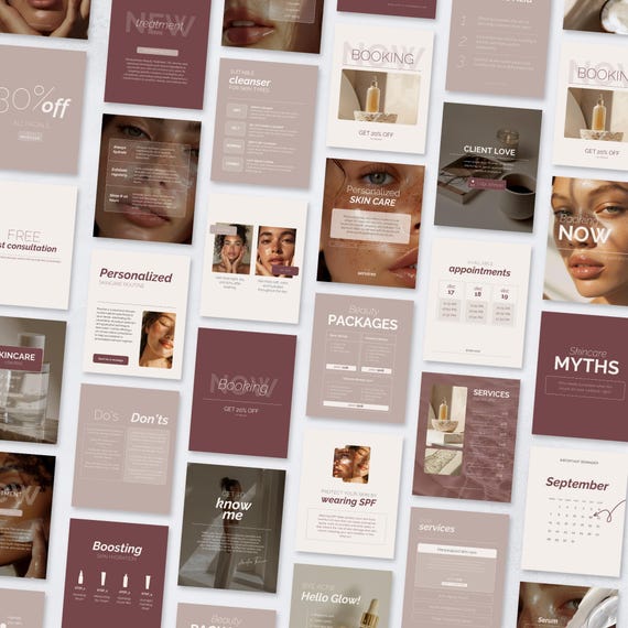 Skincare Instagram Templates, Esthetician Canva Templates, Med Spa Marketing Kit, Beauty Business Social Media Bundle