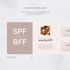 May include: A digital marketing graphic with the text "SPF is your BFF" in large, light gray letters. The image promotes the use of SPF with the text "Protect your skin by wearing SPF". The graphic is designed for social media.